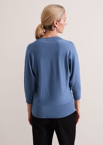 Phase Eight Gina V Neck Batwing Knitwear Blue Canada | XEZPBC-178